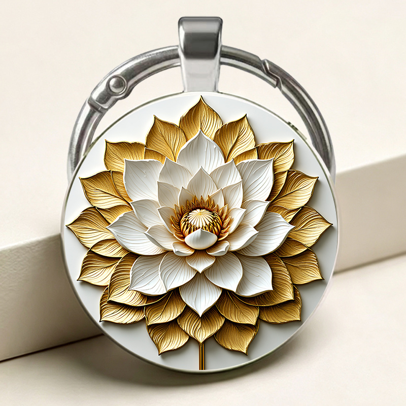 Luxurious Golden Lotus Ultra-Realistic Keychain